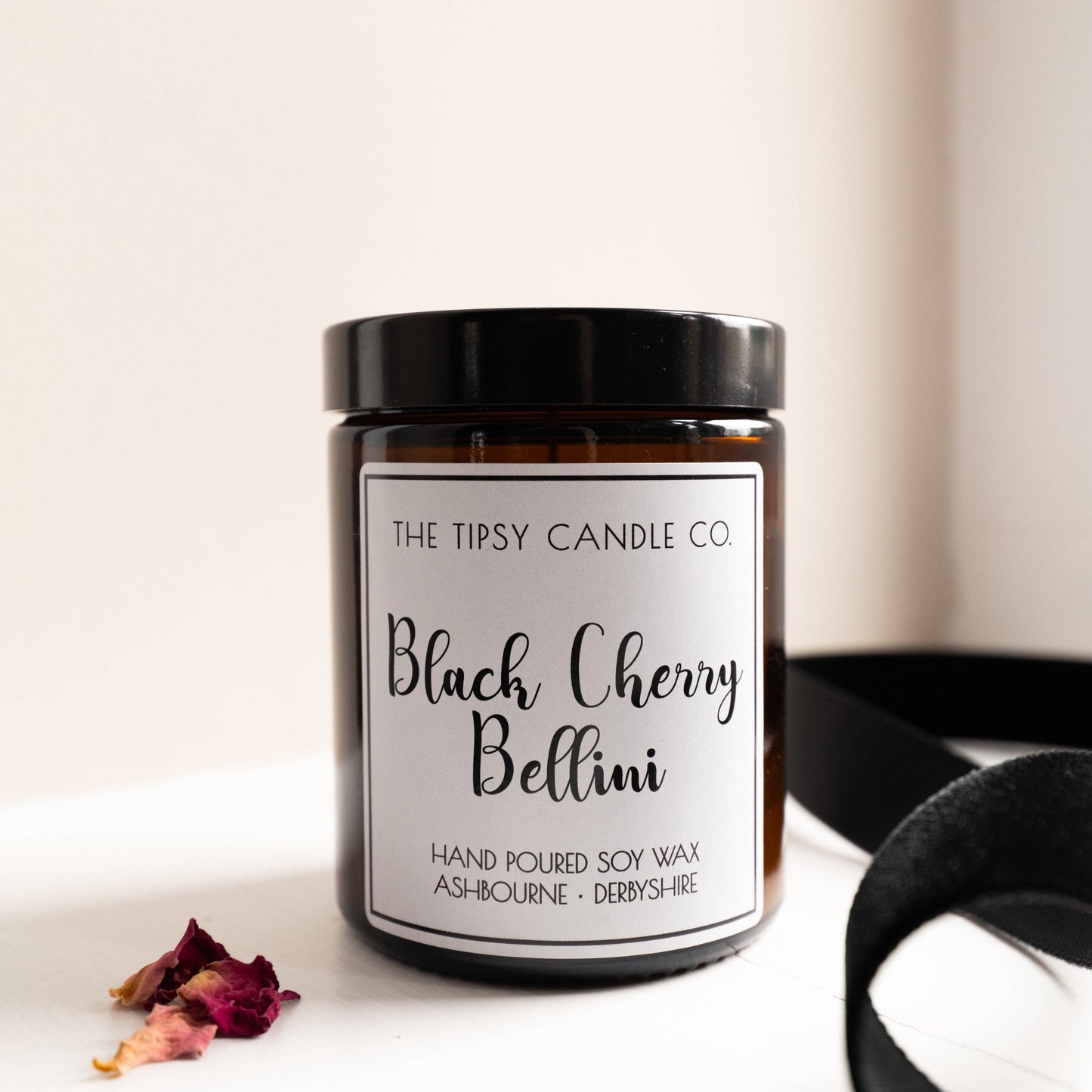 Black Cherry Bellini candle: 180ml Amber Glass Jar