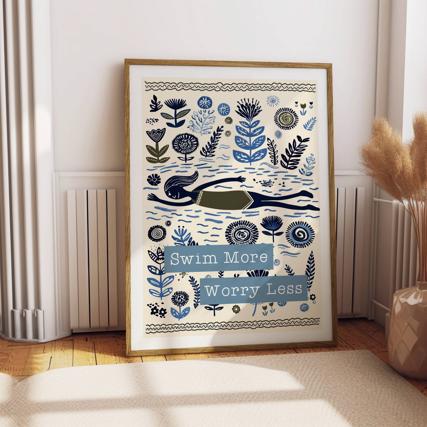 Swim Wild Folksy Print: Sky Blue / A3